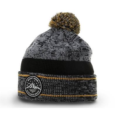 গরম শীতকালীন পুরুষদের পম পম Beanie টুপি রাবার ব্যাজ লোগো সঙ্গে Heathered Beanie