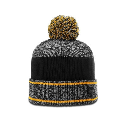 গরম শীতকালীন পুরুষদের পম পম Beanie টুপি রাবার ব্যাজ লোগো সঙ্গে Heathered Beanie