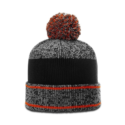 গরম শীতকালীন পুরুষদের পম পম Beanie টুপি রাবার ব্যাজ লোগো সঙ্গে Heathered Beanie